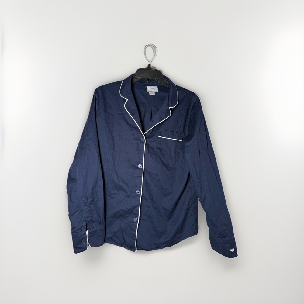 Petite Plume‎ Women's Cotton Twill Pajama Shirt Size Small Antique Navy Ticking